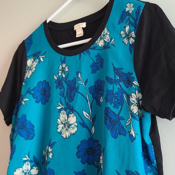 J. Crew Blue Floral Short Sleeve Cotton Tee S - Picture 2 of 7